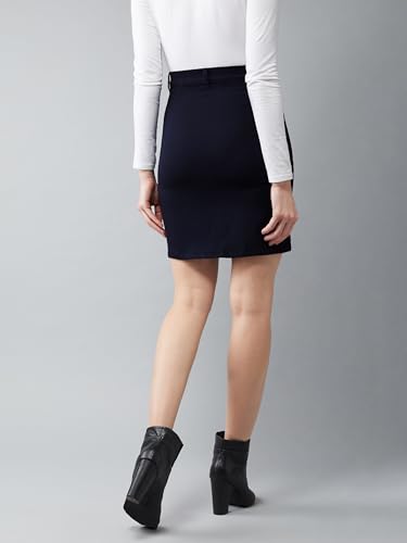 Image of Dolce Crudo Women's Black Stretchable Solid A-line Mini Denim Skirt