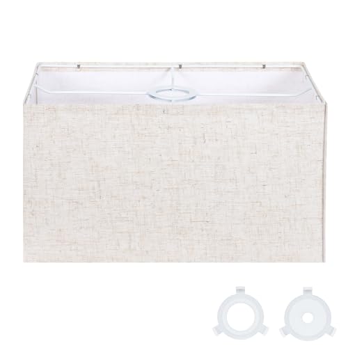 OUTON Beige Large Rectangular Lamp Shades for Floor Lamps 14 Top x 8 Bottom x 9 High Easy to Assemble Replacement Linen Lampshades for Table Lamps & Bedside Lamps Beige (1.65 Spider)