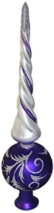 Christmas Tree Topper – Unique Collection of Blown Glass Xmas Tree Finials – Mouth-Blown, Hand-Painted Treetop Glass Season Decorations, Purple Christmas Tree Topper Ornament, 10 inch, Twisted Purple