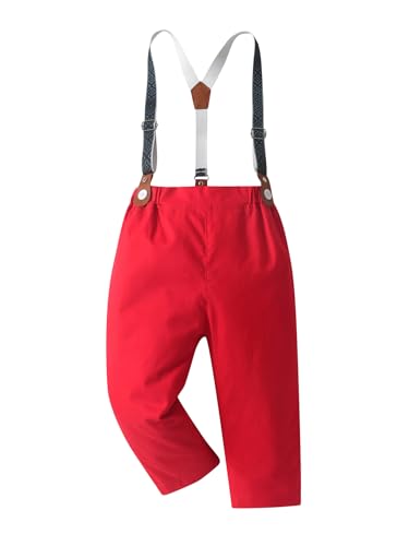 Image of Boarnseorl Baby Boys Pants Sets, Infant Long Sleeve Shirt + Pants + Bow Tie + Suspenders Outfits