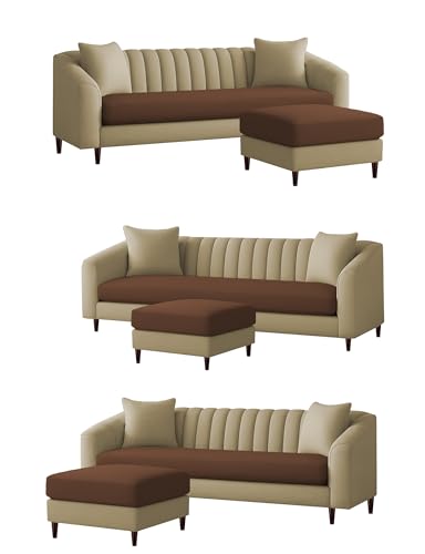 Image of Casaliving Doraldo 4 Seater L Shape Convertible Sofa Set for Living Room, 3 Seater & Ottoman Modular Sectional Couch for Small Space (Cream Brown Colour) Fabric