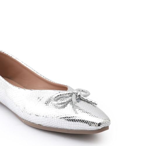 Image of Women's Gold Ballet Flats | Pointed Toe Metallic Dress Shoes with Bow Detail | Comfortable Slip On Flat Shoes for Wedding, Party, Office & Formal Events