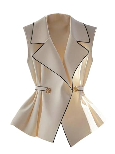 GORGLITTER Women's Business Casual Blazers Vests Trendy Sleeveless Bow Tie Back Work Office Interviews Peplum Vests Top