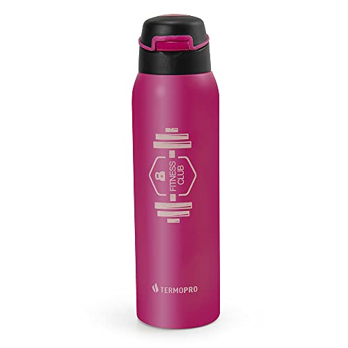 TERMOPRO Squeeze Térmico Rosa 500ml Garrafa Térmica Sport Fitness Aço Inox Manutenção de Bebidas Frias 12h e Quentes 6h Tampa Fast Click e Botão Anatômico Ideal Academia e Esportes