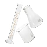 Cabilock Labor Erlenmeyerkolben 50ml Glasmesszylinder 50ml und Wissenschaftlicher Becher aus Glas Präzise Graduiert Labor Satz für Chemie Biologie und Physik