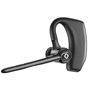 Bluetooth Headset Noise Cancelling with Dual Microphone Single Ear Wireless Earpiece Hands free Over Ear Earphones for iOS iPhone Android Samsung Cell Phones Laptop PC Truckers Driver Home Office Work