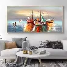 BSIibncV Abstract color sailboat painting with sunset sea landscape Trends Posters and Prints Living Room Home Decor(40x80cm/Frameless)