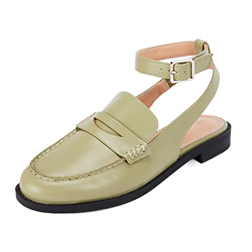 Lpcbdee Women's Comfort Low Heel Ankle Strap Penny Loafer Classic Slingback Office Loafers Green #TOP7