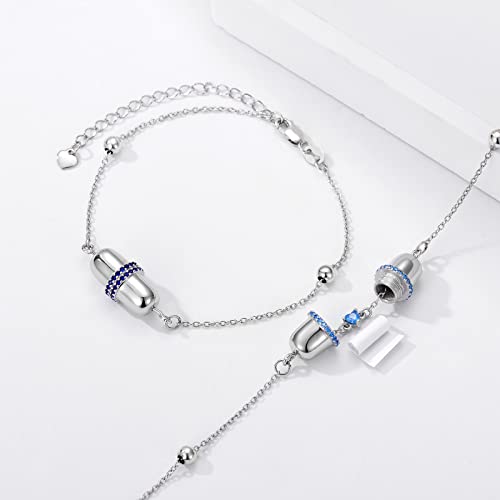 Capsule Gift 925 Sterling Silver Capsule Pill Bracelets March Birthstone Bracelet For Women Dainty Pill Link Jewelry Cubic Zircon Chain Bracelets For Girl Friends Mom Daughter (With Gift Box) #TOP3