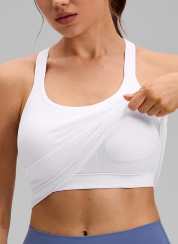 Image of CRZ YOGA Seamless Rib Racerback Tank Tops | Light Support, Built in Bra, Removable Pads, Yoga, Ribbed, High Neck, for Women