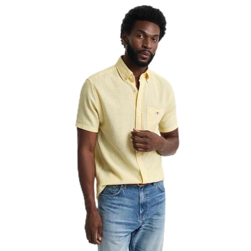 Chemise GANT Reg Cotton Linen SS pour homme en coton et lin