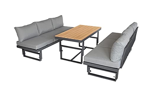 Green Spirit - Garten Sitzgruppe Largo - Grau, Aluminium, Tisch und Sitzbank höhenverstellbar, Wetterfest, Gartenmöbel-Set mit 2 Sofas & Tisch – Bild 4