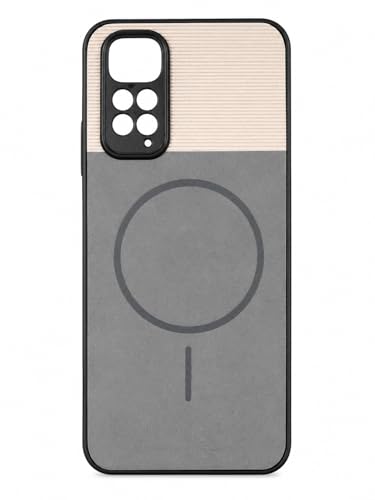 Image of Bintage Dual-Leather Mac Safe Design Phone Case| Soft Touch Finish | Full Camera Protectection Back Cover Compatible for Redmi Note 11 / Note 11S 4G - White & Matelic Grey