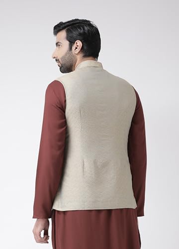 Image of KISAH Nehru Jacket for Men - Jacquard Silk Blend Modi Jacket | Ethnic & Formal Waist Coat for Weddings, Parties & Office Wear