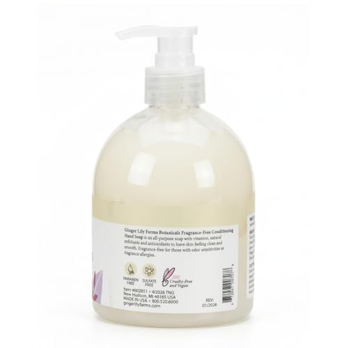 Image of Ginger Lily Farms Botanicals Conditioning Liquid Hand Soap, 100% Vegan & Cruelty-Free, Fragrance Free, 16.9 fl oz