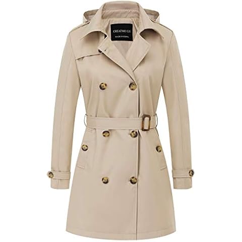 CREATMO Women's Trench Coat with Detachable Hood Cover