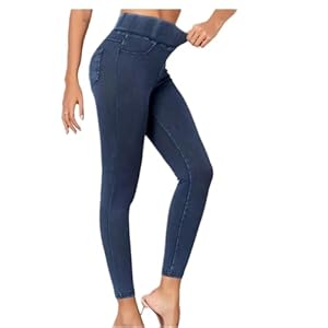 Jeansoptik Leggings Damen High Waist Jeggings Elastic Jeans Frauen Lange Skinny Hosen Treggings Yogahose Fitnesshose S-XL