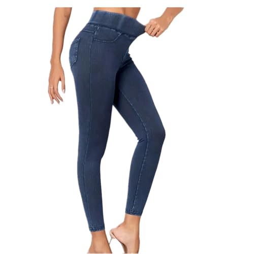 Jeansoptik Leggings Damen High Waist Jeggings Elastic Jeans Frauen Lange Skinny Hosen Treggings Yogahose Fitnesshose S-XL