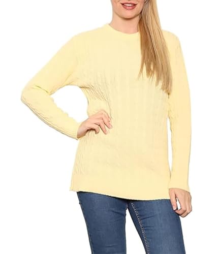 Image of RIDDLED WITH STYLE Womens Cable Knitted Jumper Ladies Long Sleeve Crew Neck Soft Knit Jumper Formal Soft Sweater Casual Wear Winter Wear Warm Fancy Party Xmas Knitted Jumper Top Plus Size 8-22 Lemon