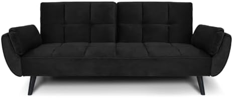 Divano letto clic clac in velluto nero - Divano 3 posti mod. Ambra piedi in legno nero