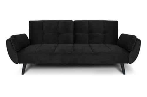 Rivestimento: velluto SAMIRA Divano letto clic clac in velluto nero - Divano 3 posti mod. Ambra piedi in legno nero