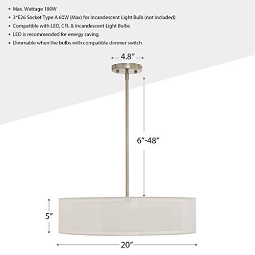 Lustre E26 double tambour en nickel brossé pour un éclairage élégant - 3