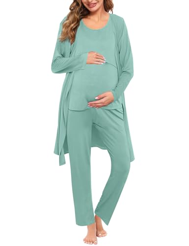 SWOMOG Maternity Nursing Robe Set 3 PCS Women Postpartum Pajamas Breastfeeding Labor Delivery Hospital Pregnancy Pjs