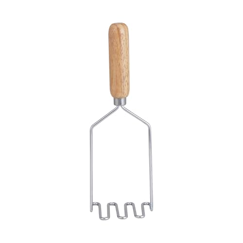 HIC Kitchen Extra-Long Potato Masher, Single-Piece Heavyweight Steel Wire and Wooden Handle, 10-Inch