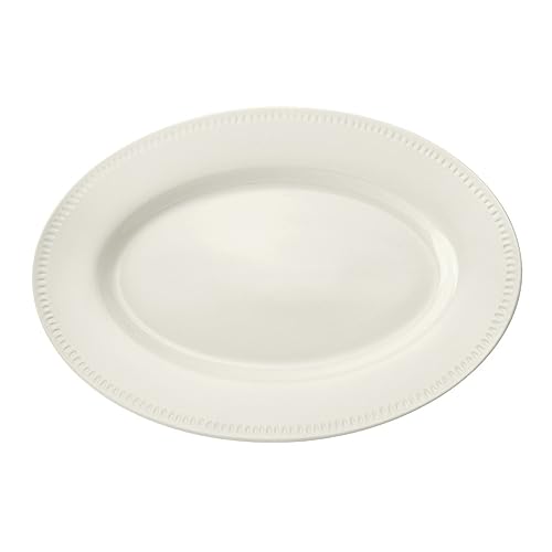 Mikasa Cranborne Fuente Ovalada para Servir, Fuente Ovalada de Gres Crema para Servir Comida, 39cm, Plato Grande para Servir - Apto para Microondas y Lavavajillas