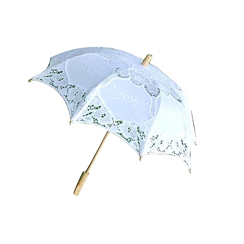 GALPADA Wedding Bride Lace Umbrella Stage Photo Decor Exquisite Cotton Lace White Handle 52cm Diameter 60cm
