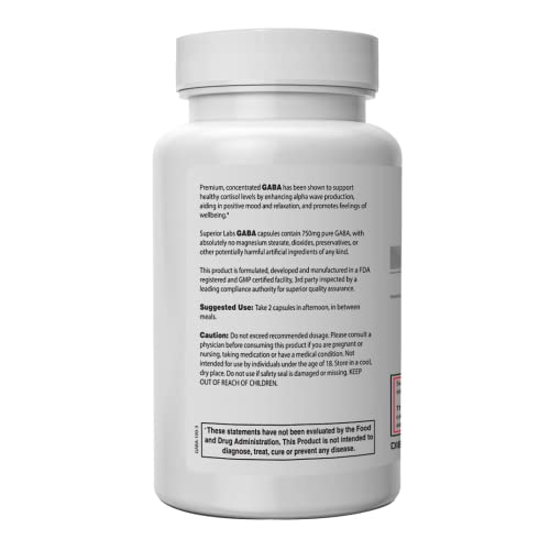 Superior Labs | GABA Supplement 750mg | Maximum Strength Mood Enhancement | Natural Relief of Simple Nervous Tension, Promotes Mood Balance, Sleep Quality, and Natural Brain Function* - Thumbnail 2