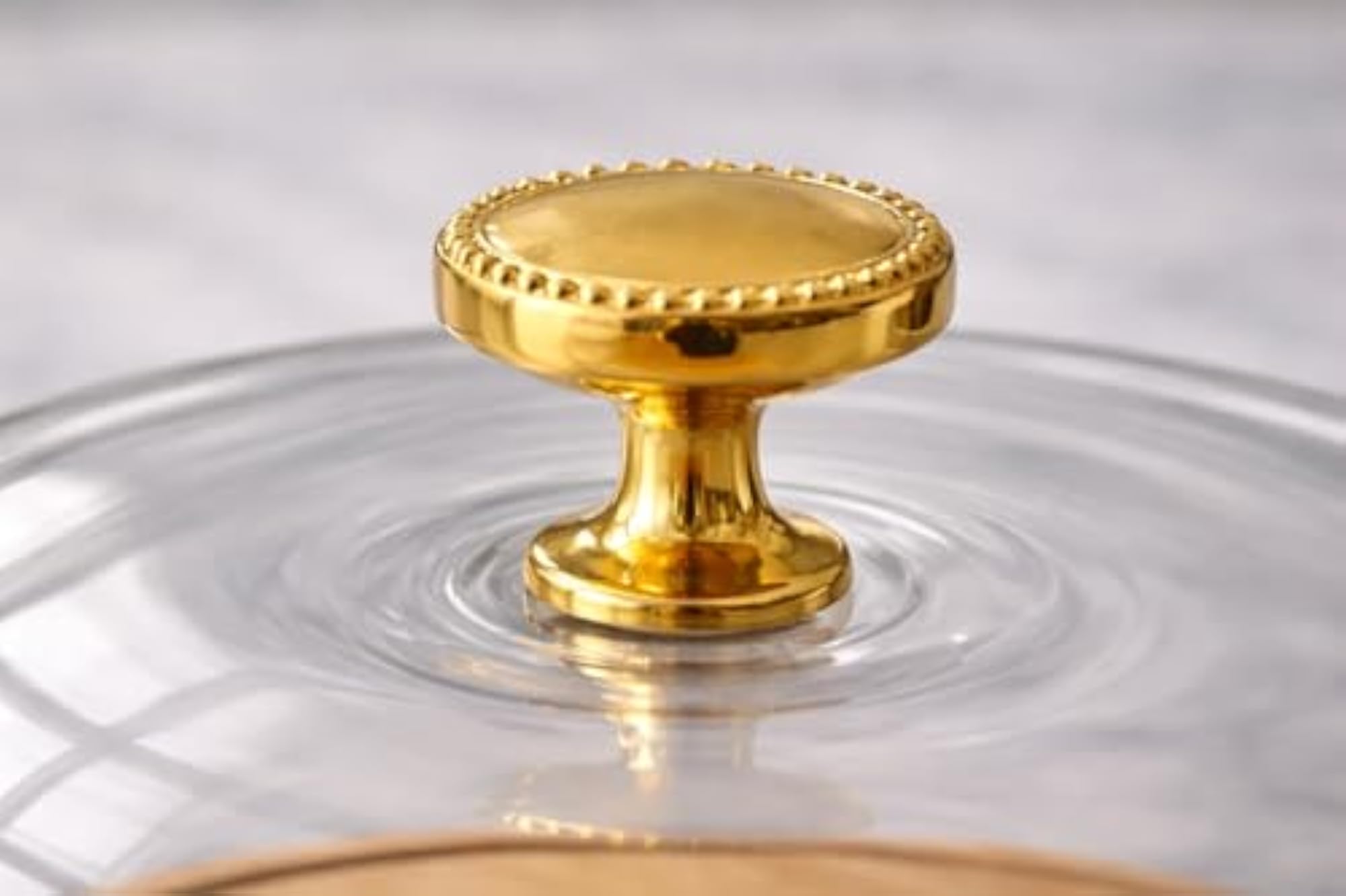 Transparent Cake Dome with Wooden Base and Gold Handle