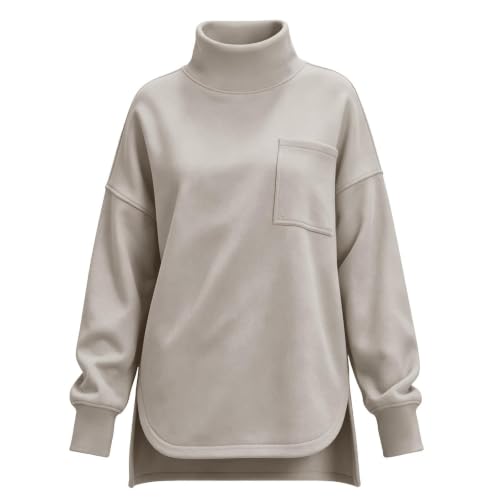 Pullover Sweatshirts For Women Oversized Mock Neck Split Tops With Pockets - image 3