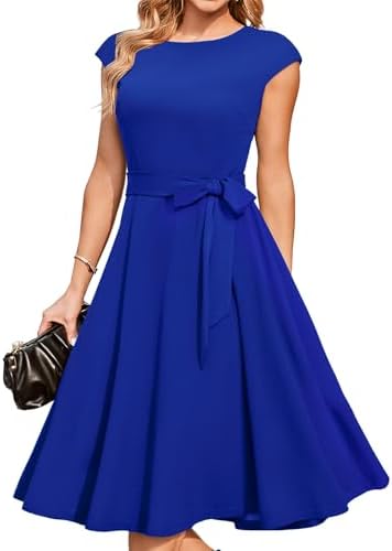 DRESSTELLS Women's Cocktail Dresses, Formal Wedding Guest Modest Church Vintage Tea Party Midi Evening Dress, Royalblue, X-Small
