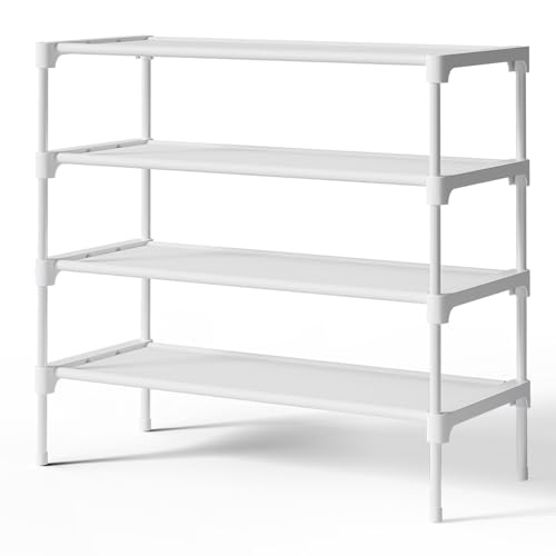 Kitsure Shoe Rack - Non-Woven Shoe Rack Shelf, Shoe Organizer for Closet, Entryway, Garage & Corridor, Stackable Shoe Shelves, 27.5" Wide - 4 Tier, White