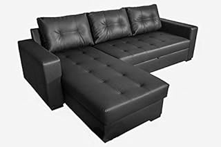 Sofas and More TOMMY CORNER SOFA BED IN BLACK FAUX LEATHER