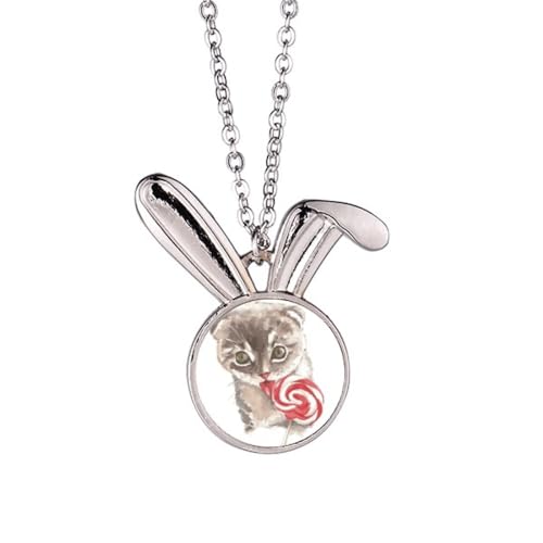 Collier lapin chat aquarelle anti-ternissement aux finitions joaillerie de luxe