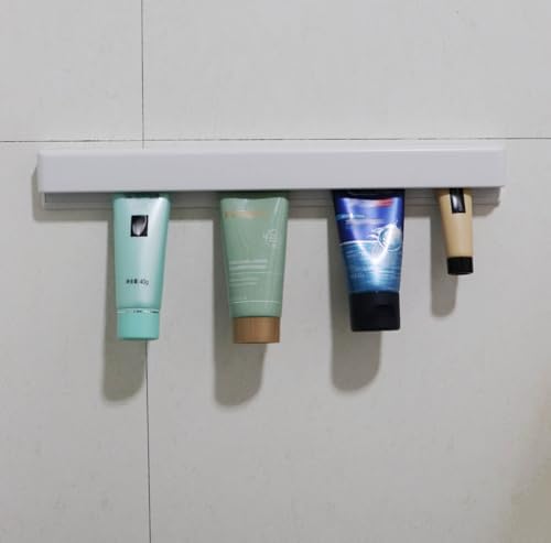 Wall Mount Bathroom Organizer, Self-Adhesive Tube Holder for Cosmetics and Toothpaste, 12.8 x 1.6 inches, White image 5