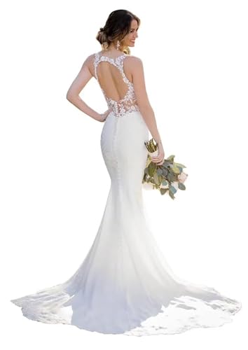 Beach Wedding Dresses for Bride Lace Appliques Tulle Luxury Bride Dress Backless LW01