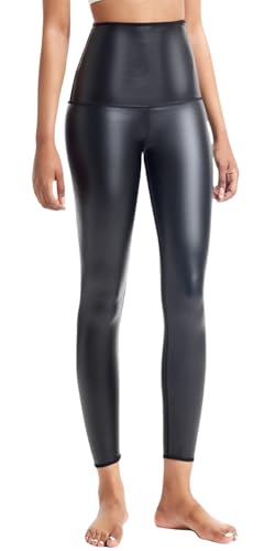 Ausing Lederhose Damen Hohe Taille Kunstleder Leggings Enge Hosen Leder Lederleggings Push Up Nachtwäsche Club Halloween Disco Bekleidungset Schwarz L