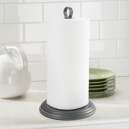 mDesign Metal Steel Vertical Disposable Paper Towel Holder Stand/Dispenser, Fits Standard and Jumbo-Sized Rolls for Kitchen Countertop, Pantry,