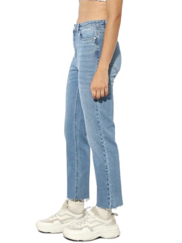 Image of ONLY Women's Straight Fit High Rise Faded Jeans | Mom Jeans for Women