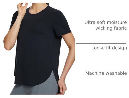 Image of baleaf Women's Short Sleeve Workout Tops Athletic Running Shirts Soft Quick Dry Loose Fit for Exercise Gym Yoga Tees