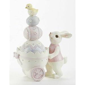White Bunny Egg Cart Easter Spring Chick Figurine 5.7" Resin Collectible for Kitchen, Farm Holiday, Home Decor White Bunny Egg Cart Easter Spring Chick Figurine 57 Resin Collectible for Kitchen Farm Holiday Home Decor
