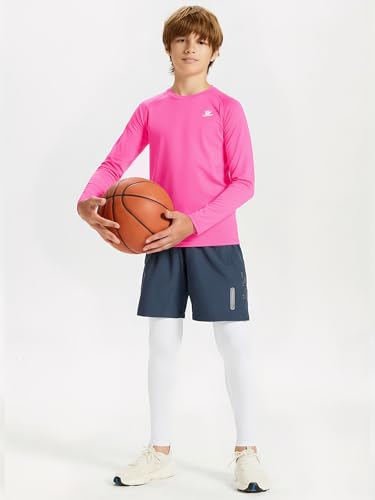 Image of DEVOROPA Youth Boys Compression Shirt Long /Short Sleeve Football Baseball Undershirt Quick Dry Kids Sports Baselayer Crewneck