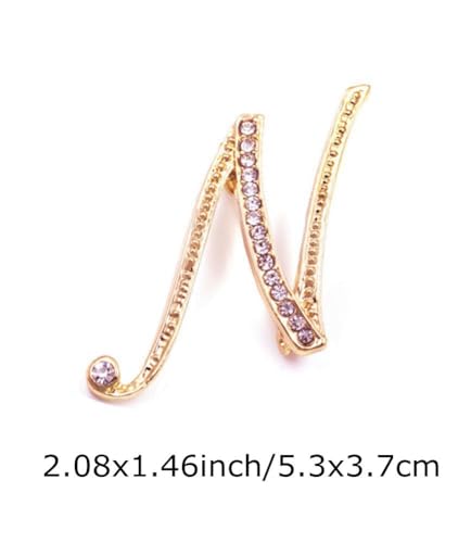 Image of vmcoatdu Women A-Z Initial Pins 26 Letters Pins Gold Plated Metal Brooches Clear Crystal Rhinestone Brooch Breastpin Badge