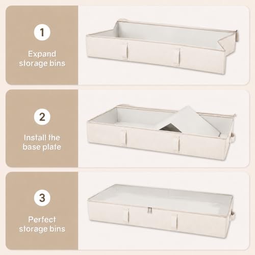 Vailando Side-Supported Under Bed Storage Containers, 6 Inches Tall 60L Underbed Storage Bins with Sturdy Handles and Sidewalls, Closet Organizer for Clothes, Blankets, Seasonal Items, Beige, 2-Pack by Vailando - Image 8