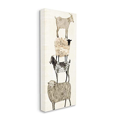 Stupell Industries Fun Stacked Sheep and Goats Farm Animals Stretched Canvas Wall Art, 10 x 1.5 x 24, Multi-Color
