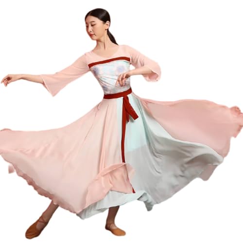 ONUYGCFH Classical Dance Costume Women Sheer Garments for Spring And Summer Hanfu Performance Suit Chiffon Full Skirt Set,Pink,XL