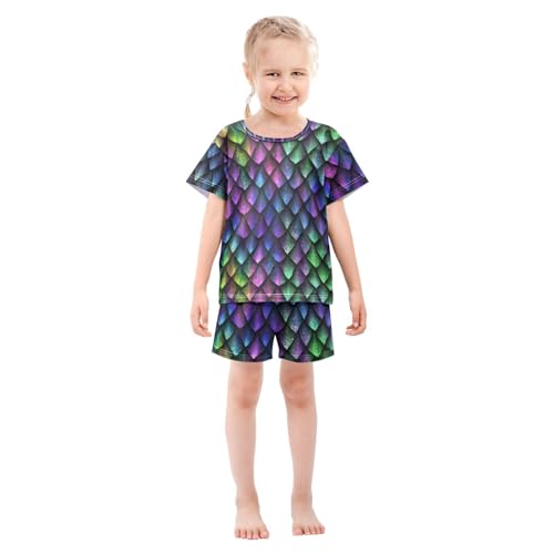 Pajama Short Sets Dragon Scales Soft Cotton Summer Sleepwear 2 Piece PJS Size 5-14T4